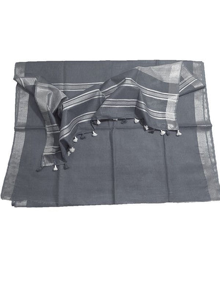 Grey women's Bhagalpuri Linen Saree With Blouse Piece - View 5