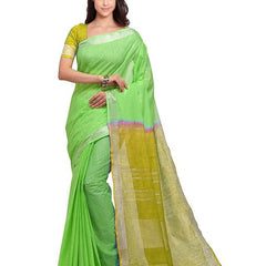 Handloom Bhagalpuri Linen Blend Two Dye Saree With Running Unstitched Blouse Piece
