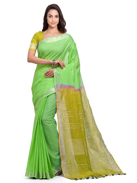Handloom Bhagalpuri Linen Blend Two Dye Saree With Running Unstitched Blouse Piece