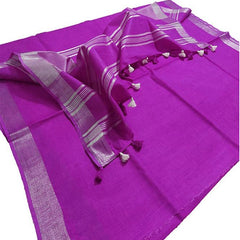 Phlox Purple women's Bhagalpuri Linen Saree With Blouse Piece - View 3