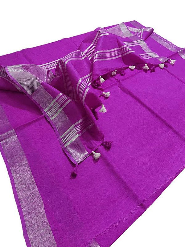 Phlox Purple women's Bhagalpuri Linen Saree With Blouse Piece - View 3