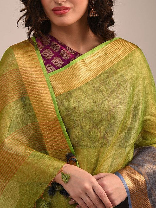 Handloom Bhagalpuri Tissue Linen Two Dye Saree - View 3