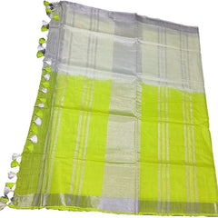 Lime Green women's Bhagalpuri Linen-Slub Blend Two Dye Saree With Blouse Piece - View 3