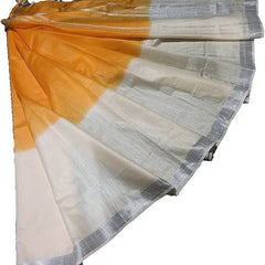 Gamboge Yellow women's Bhagalpuri Linen-Slub Blend Two Dye Saree With Blouse Piece - View 2
