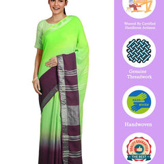 Neon Green & Byzantium Purple women's Bhagalpuri Handloom Linen Slub Blend Two Dye Saree With Running Unstitched Blouse Piece