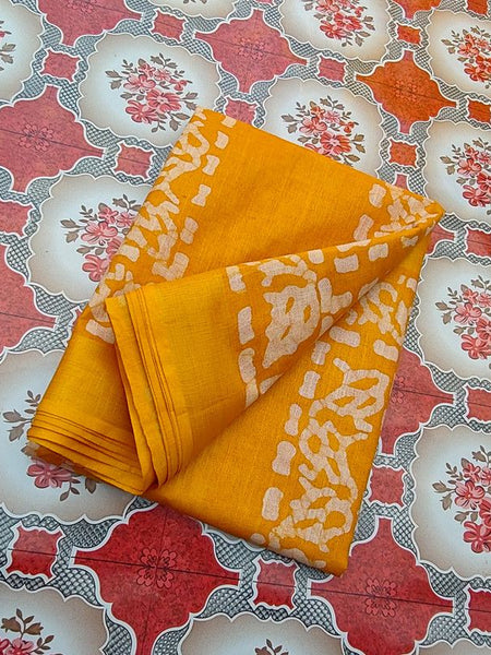 Linen Cotton Blend Handloom Batik Print Saree (GLBR_Gold-Gamboge_Yellow)