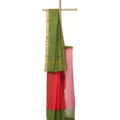 Organza Net Handloom Art Silk Bhagalpuri Two Dye Saree (Green-Red)