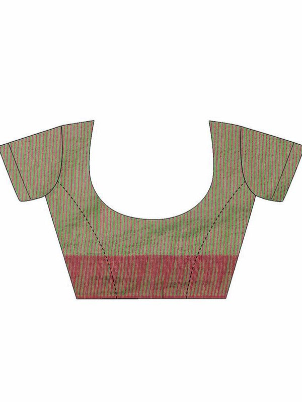Screamin Green women's Bhagalpuri Handloom Kota Silk Temple Border Saree And Variation Of Colors With Striped Blouse Piece - View 7