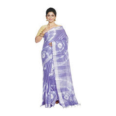 Ultra Violet women's Bhagalpuri Handloom Linen Blend Tie-Dye (Sibory Dye) Saree With Running Unstiched Blouse Piece