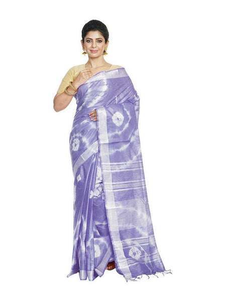 Ultra Violet women's Bhagalpuri Handloom Linen Blend Tie-Dye (Sibory Dye) Saree With Running Unstiched Blouse Piece