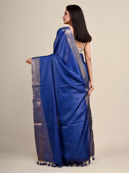 Handloom Tussar Munga Silk Bhagalpuri Saree for women's (Blue) - View 5
