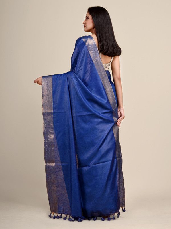 Handloom Tussar Munga Silk Bhagalpuri Saree for women's (Blue) - View 5