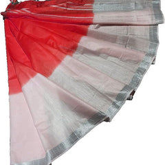 Red women's Bhagalpuri Linen-Slub Blend Two Dye Saree With Blouse Piece - View 5