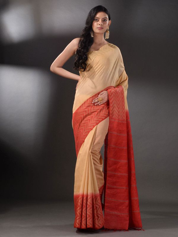 Two Dye Handloom Semi Tussar Silk Bhagalpuri Saree (Muddy_Beige & Terry_Red)