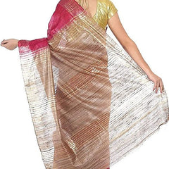 Two Dye Pure Tussar Ghicha Silk Handloom Saree (Cerise_Pink & Khahi_Brown) - View 4