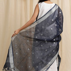 Linen Handloom Bhagalpuri Circle Weaving Motif Black Dupatta - View 3