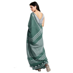 Hookers' Green women's Bhagalpuri Handloom Blend Linen-Cotton Saree With Running Unstiched Blouse Piece_Free Size_Variation Of Colors - View 3