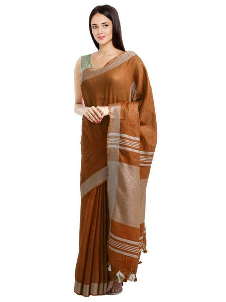 Bhagalpuri Handloom Blend Linen-Cotton Saree With Running Unstiched Blouse Piece_Free Size_Variation Of Colors