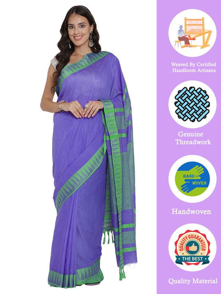 Bhagalpuri Handloom Kota Silk Temple Border Saree And Variation Of Colors With Striped Blouse Piece - View 2
