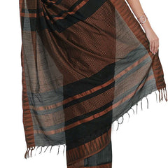 Bhagalpuri Handloom Katan Viscous Silk Temple Border Saree Ethnic Wear With Running Unstitched Striped Blouse Piece - View 3