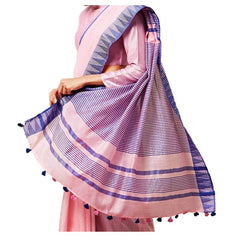 Orchid Pink women's Bhagalpuri Handloom Kota Silk Temple Border Saree And Variation Of Colors With Striped Blouse Piece - View 3