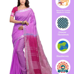 Orchid Magenta & Raspberry Pink women's Handloom Bhagalpuri Cotton Slub Blend Two Dye Saree With Running Unstitched Blouse Piece - View 3