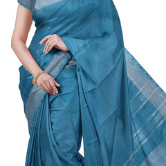 Cerulean Blue & Raspberry Pink women's Bhagalpuri Handloom Cotton-Linen Blend Saree Combo (Pack Of 2) With Running Unstiched Blouse Piece - View 5