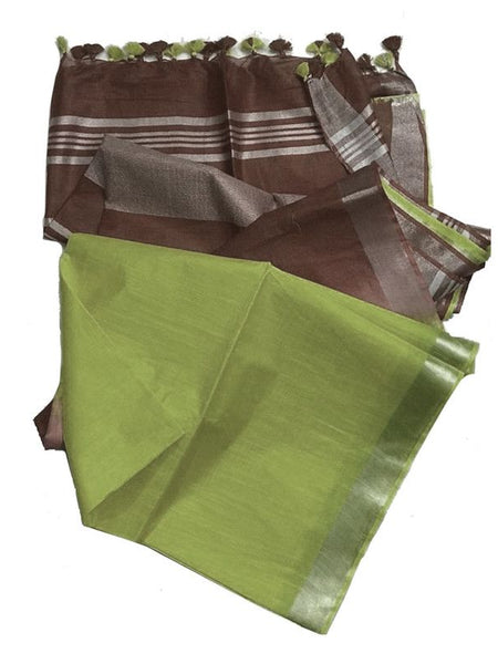 Ethnic Wear Bhagalpuri Handloom Cotton Linen Blend Two Dye Saree With Running Unstitched Blouse Piece