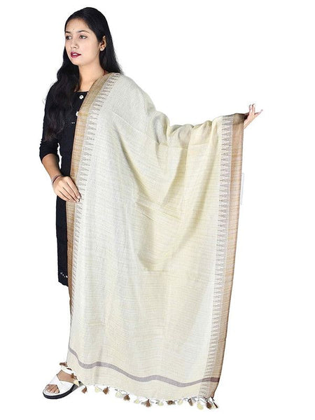 Natural Textured Linen Handloo Bhagalpuri Temple Dupatta (Brown) - View 2