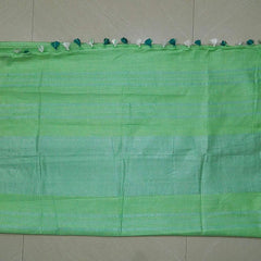Light Green-Cyan women's Handloom Bhagalpuri Linen Cotton Blend Saree Ethnic Wear With Contrast Unstitched Blouse Piece - View 4
