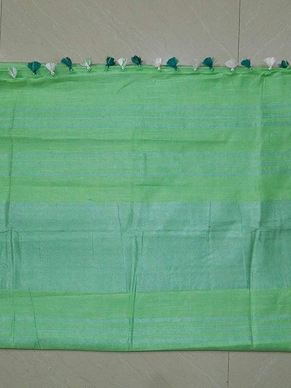 Light Green-Cyan women's Handloom Bhagalpuri Linen Cotton Blend Saree Ethnic Wear With Contrast Unstitched Blouse Piece - View 4
