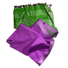 Kelly Green & Steel Purple Bhagalpuri Handloom women's Ethnic Wear Cotton Slub Blend Two Dye Saree With Running Unstitched Blouse Piece - View 7