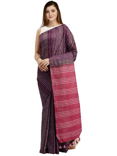 Byzantium Purple & Mulberry Pink women's Kota Art Silk Saree With Blouse Piece