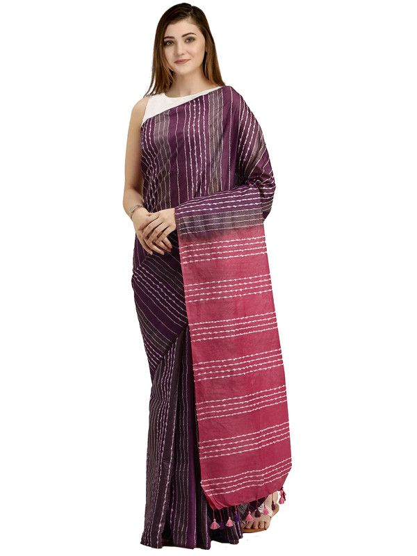 Byzantium Purple & Mulberry Pink women's Kota Art Silk Saree With Blouse Piece