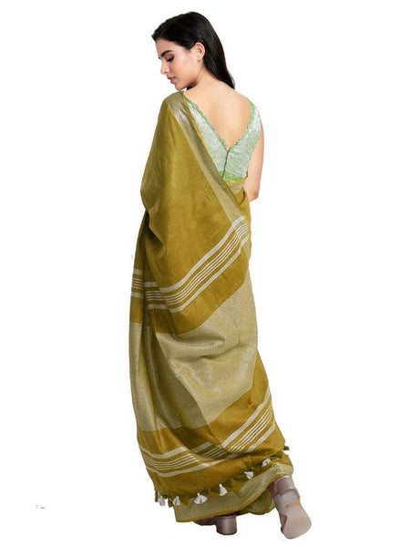 Bhagalpuri Handloom Blend Linen-Cotton Saree With Running Unstiched Blouse Piece_Free Size_Variation Of Colors
