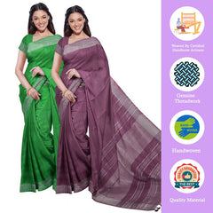 Pigment Green & Quinacridone Magenta women's Bhagalpuri Handloom Cotton-Linen Blend Saree Combo (Pack Of 2) With Running Unstiched Blouse Piece - View 2