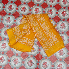 Linen Cotton Blend Handloom Batik Print Saree (GLBR_Gold-Gamboge_Yellow) - View 6