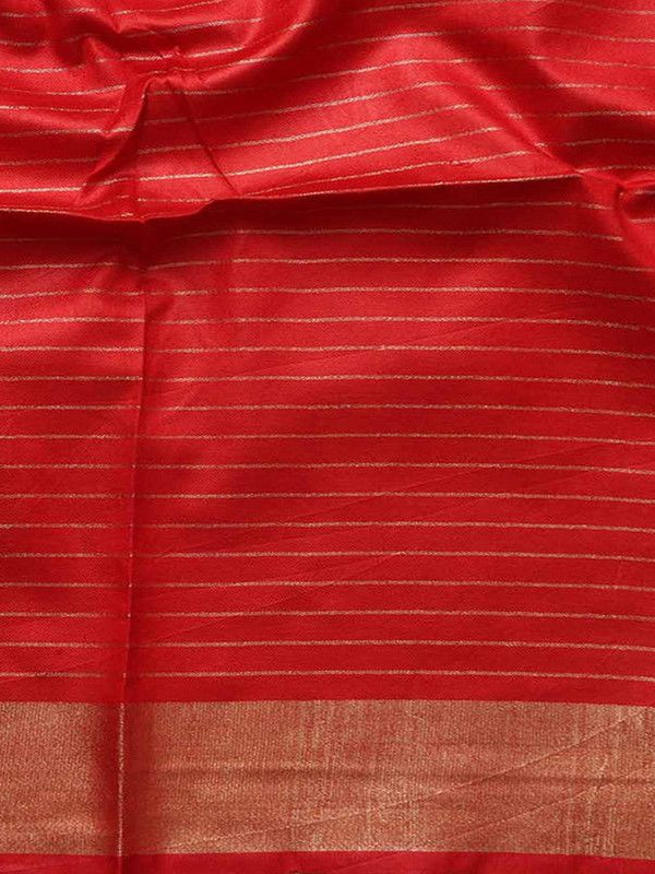 Gold Zari Check Pattern Handloom Bhagalpuri Linen Cotton Blend Saree - View 8