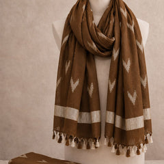 Linen Cotton Blend Zari Weaving Handloom Ikkat Dupatta (12008 Brown)