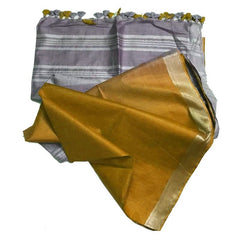 Golden Brown & Grey women's Ethnic Wear Bhagalpuri Handloom Linen Blend Two Dye Saree With Running Unstitched Blouse Piece - View 3