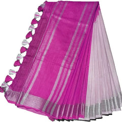 Hollywood Pink women's Bhagalpuri Linen-Slub Blend Two Dye Saree With Blouse Piece