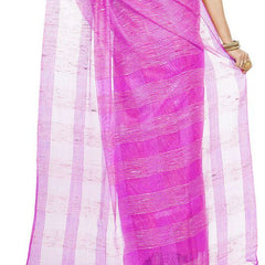 Fushia Pink women's Bhagalpuri Kota Doria Silk Semi Transparent Saree With Unstiched Blouse Piece - View 6