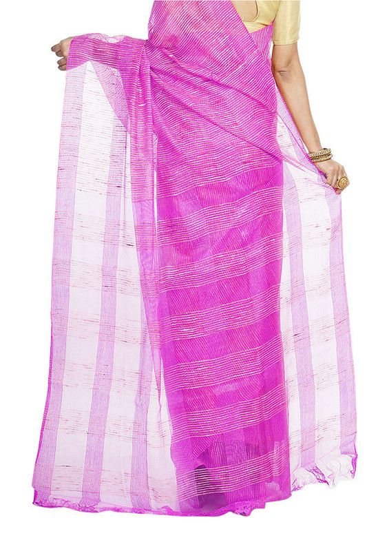 Fushia Pink women's Bhagalpuri Kota Doria Silk Semi Transparent Saree With Unstiched Blouse Piece - View 6