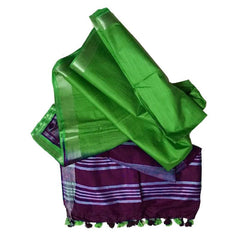Finn Magenta & Kelly Green women's Ethnic Wear Bhagalpuri Handloom Linen Blend Two Dye Saree With Running Unstitched Blouse Piece - View 2