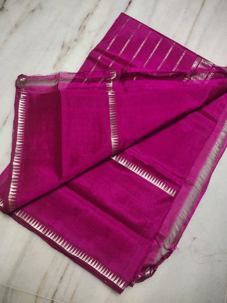 Cotton Handloom Mangalagiri Silk Saree with Temple Border (100206 Deep_Pink)