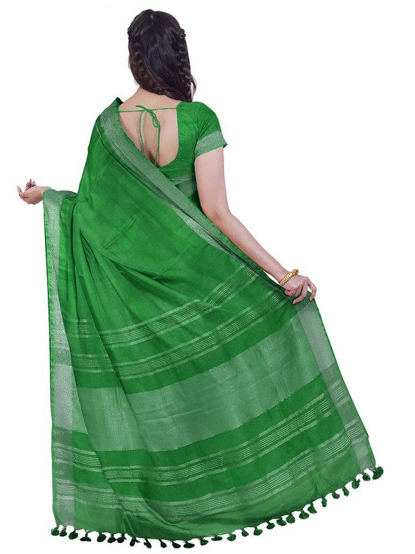 Pigment Green & Sienna Orange women's Bhagalpuri Handloom Cotton-Linen Blend Saree Combo (Pack Of 2) With Running Unstiched Blouse Piece - View 4