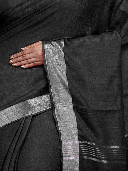 Black Bhagalpuri women's Handloom Linen Cotton Ethnic Wear Saree With Running Unstitched Blouse Piece - View 3