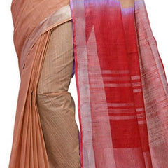 Persian Orange & Red women's Handloom Bhagalpuri Linen Blend Two Dye Saree With Running Unstitched Blouse Piece - View 4