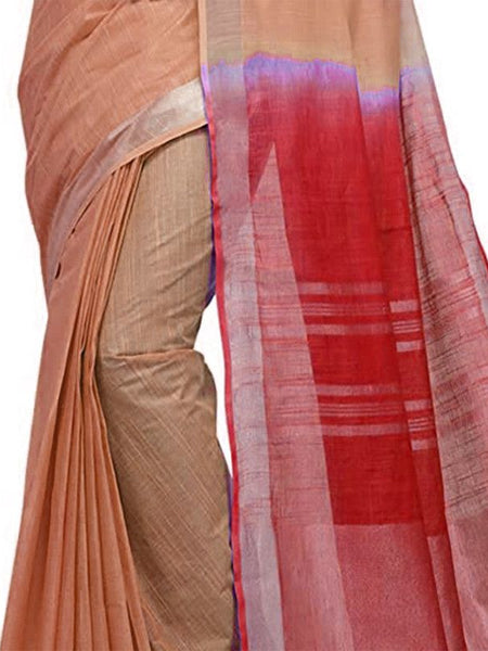 Persian Orange & Red women's Handloom Bhagalpuri Linen Blend Two Dye Saree With Running Unstitched Blouse Piece - View 4