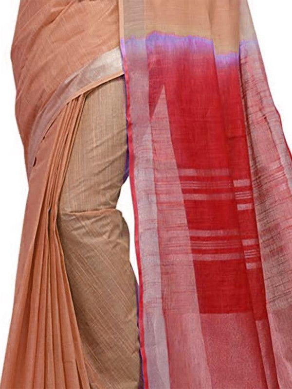 Persian Orange & Red women's Handloom Bhagalpuri Linen Blend Two Dye Saree With Running Unstitched Blouse Piece - View 4